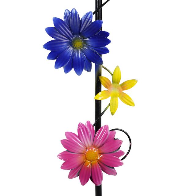 Exhart Glass and Metal Rain Gauge Garden Stake with Hand Painted Pink, Blue, Yellow and Purple Flowers, 42 Inches