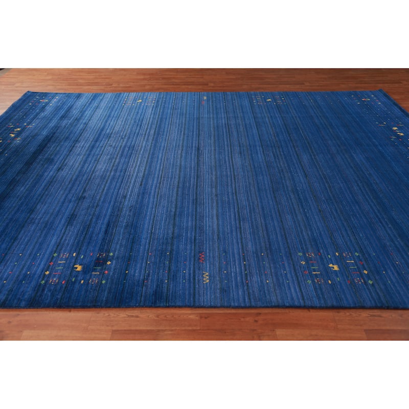 Blue Gabbeh Indian Area Rug Handmade Silk Carpet - 8'11" x 11'4"