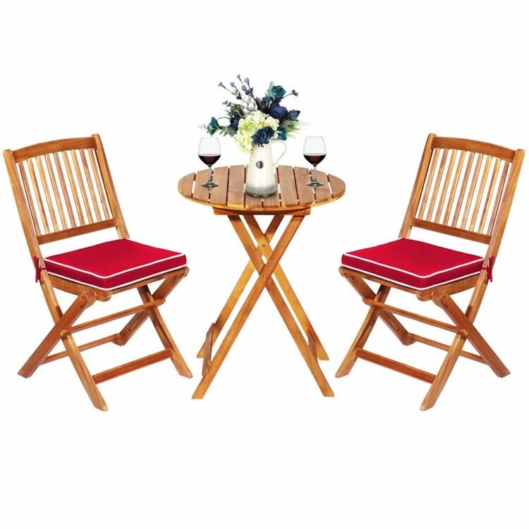 3 Pieces Patio Folding Bistro Set with Padded Cushion and Round Coffee Table - 23.5" x 23.5" x 29.5" (L x W x H)