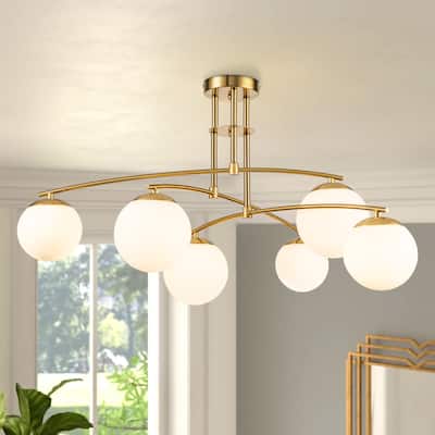 Elser 6-Light Sputnik Globe Ceiling Light Frosted Opal Glass Globe Bubble Semi-Flush Mount Light