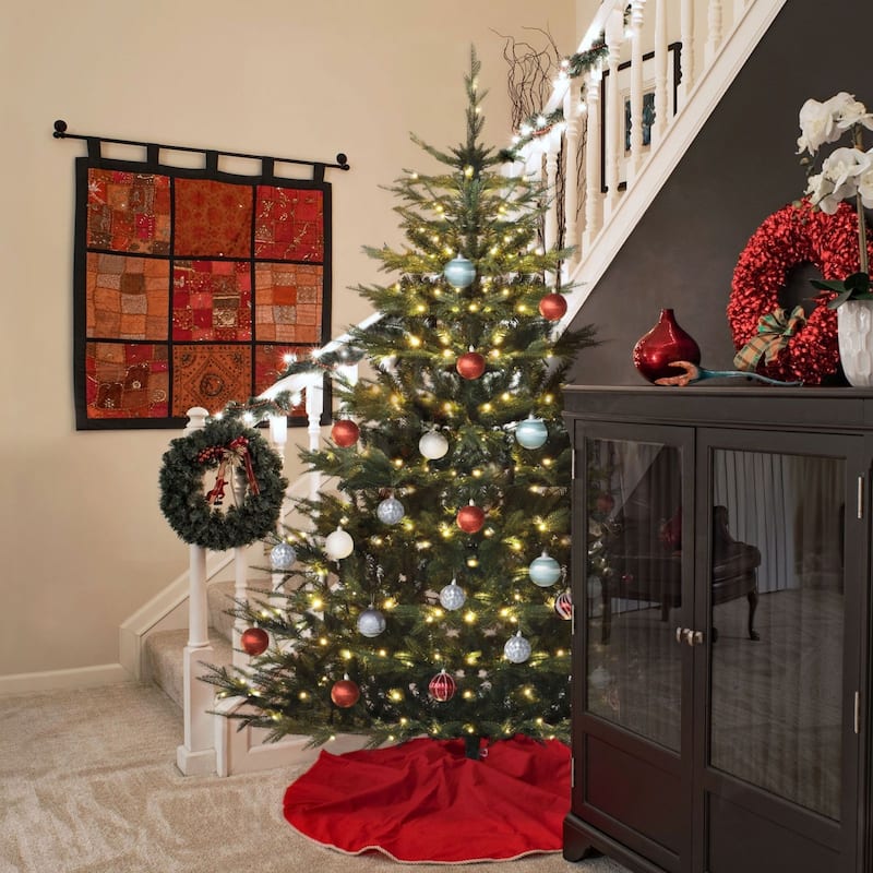 VEIKOUS 6FT Realistic Aspen Fir Pre-Lit Artificial Green Christmas Tree with 350 LED Lights
