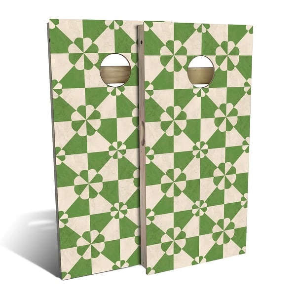 slide 2 of 9, Green Tile Outdoor Cornhole Board Set