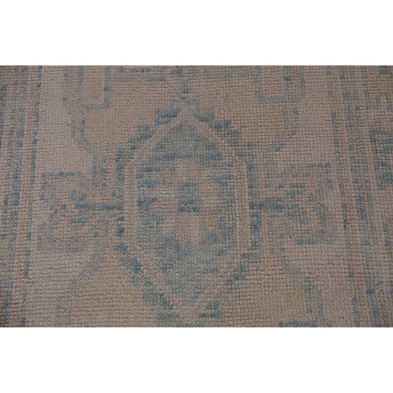 Hand Knotted Oriental 100% Wool Carpet Transitional Geometric Navy Blue & Blues Oushak Runner Rug - 17' 2'' X 3' 4''