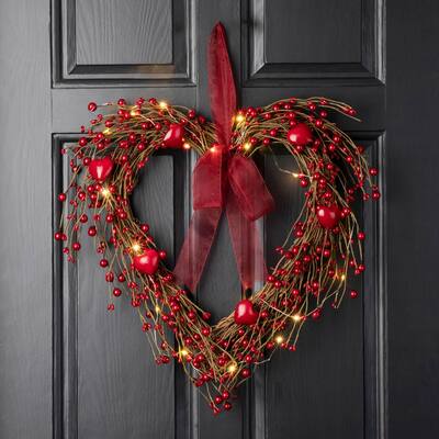 Glitzhome Valentine's Berry Heart or Round Wreath Hanging Decor