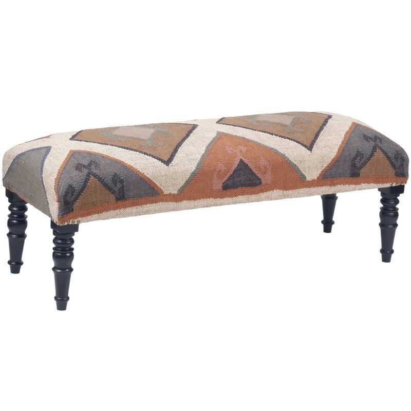 Handmade Kilim Upholstered Wooden Bench (India) - 48" W x 16" L x 18" H