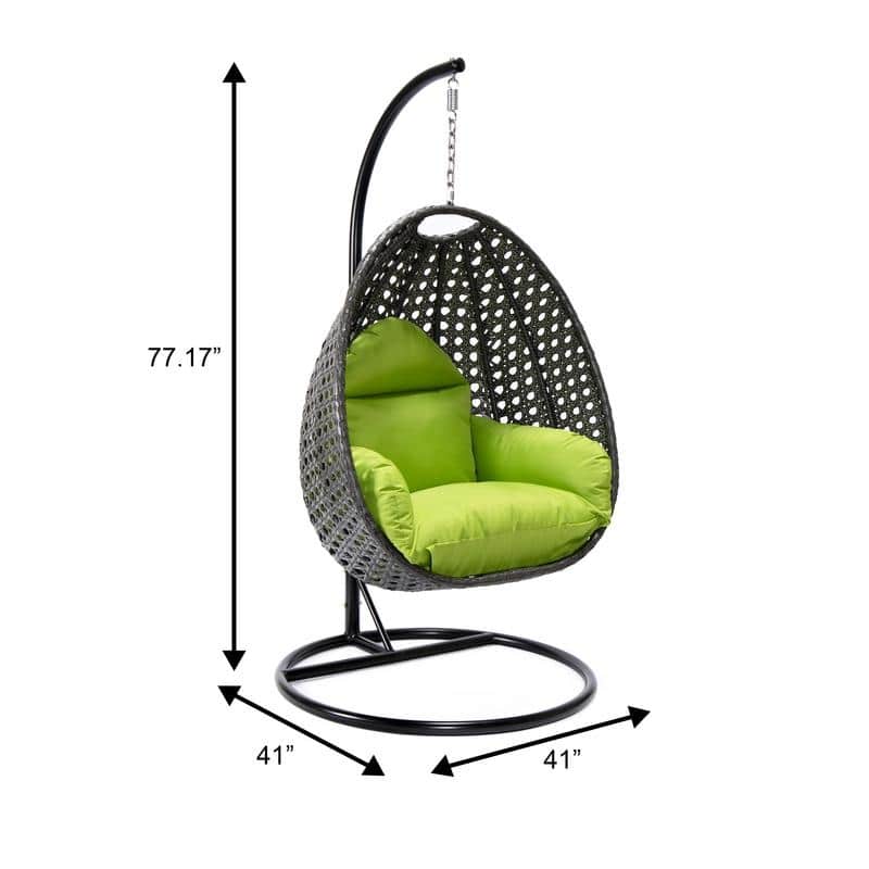 LeisureMod Charcoal Single Seater Rattan Wicker Egg Swing Hanging Chair for Indoor Outdoor Patio Porch Backyard Garden