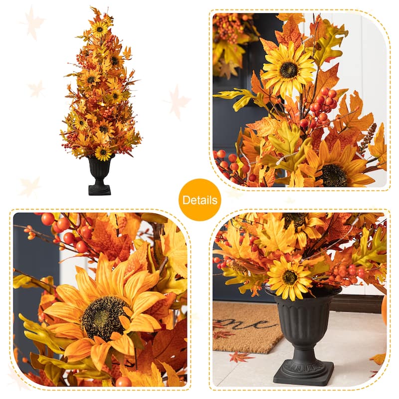 Glitzhome 3FT Fall LED Lighted Maple Leaves Urn Potted Porch Tree with Timer