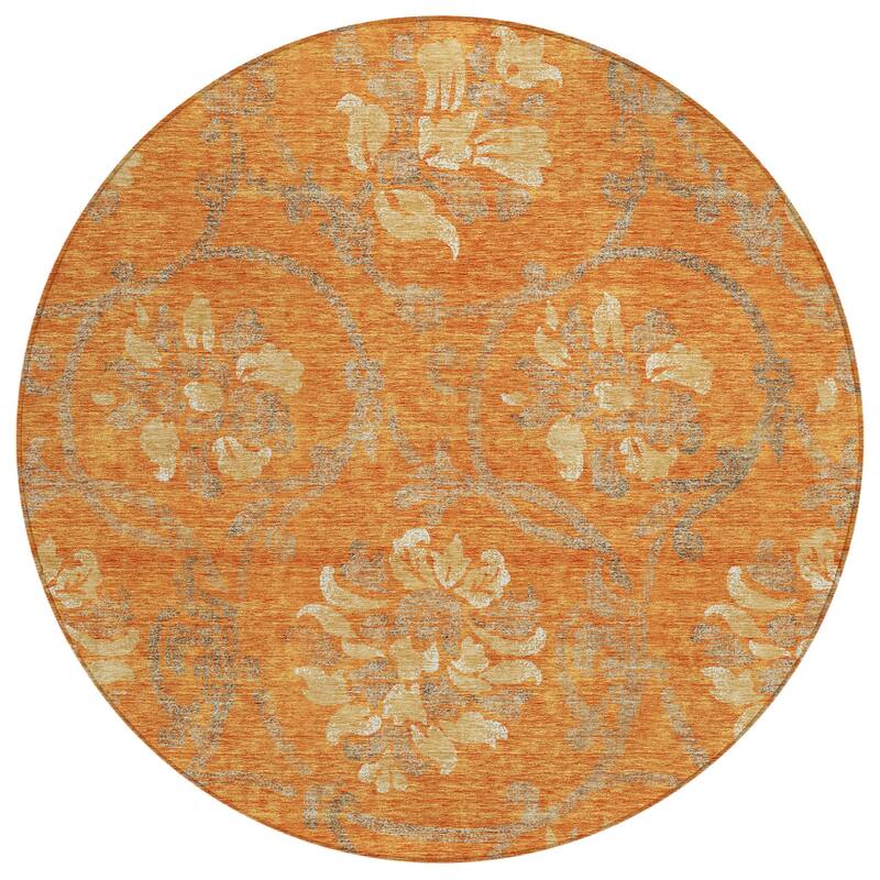 Machine Washable Indoor/ Outdoor Chantille Scroll Floral Rug