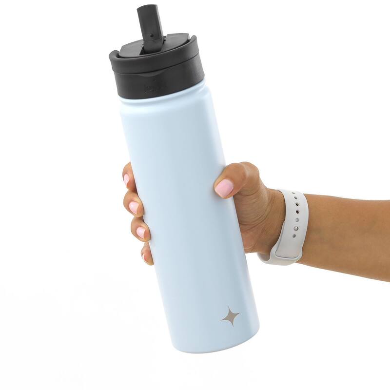 JoyJolt Triple Insulated Stainless Steel Water Bottle with Flip Lid & Sport Straw Lid - 22 oz