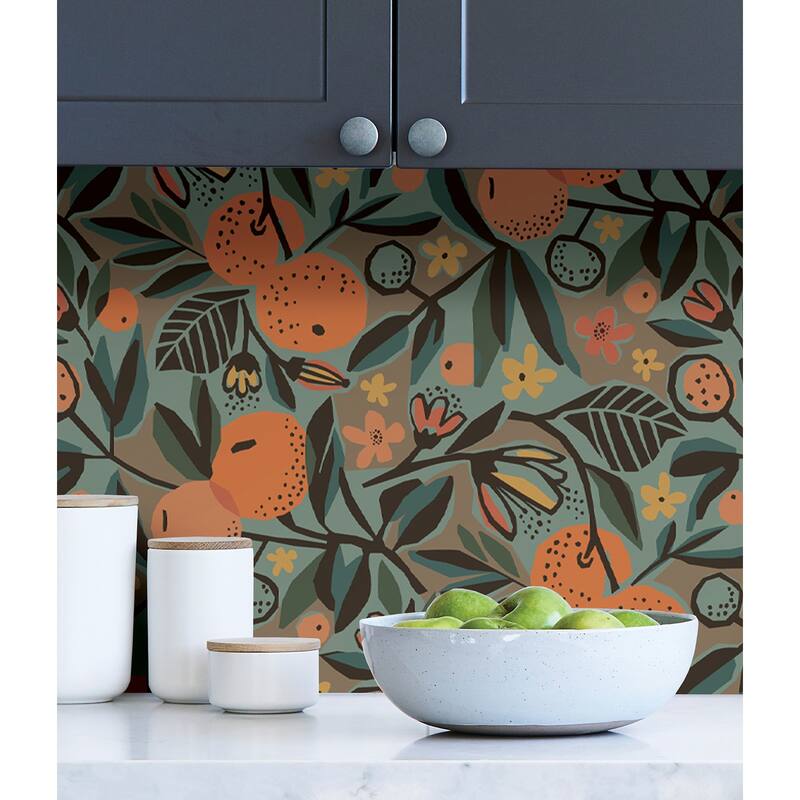 Pip & Lo Teal Clementine Garden Peel & Stick Wallpaper