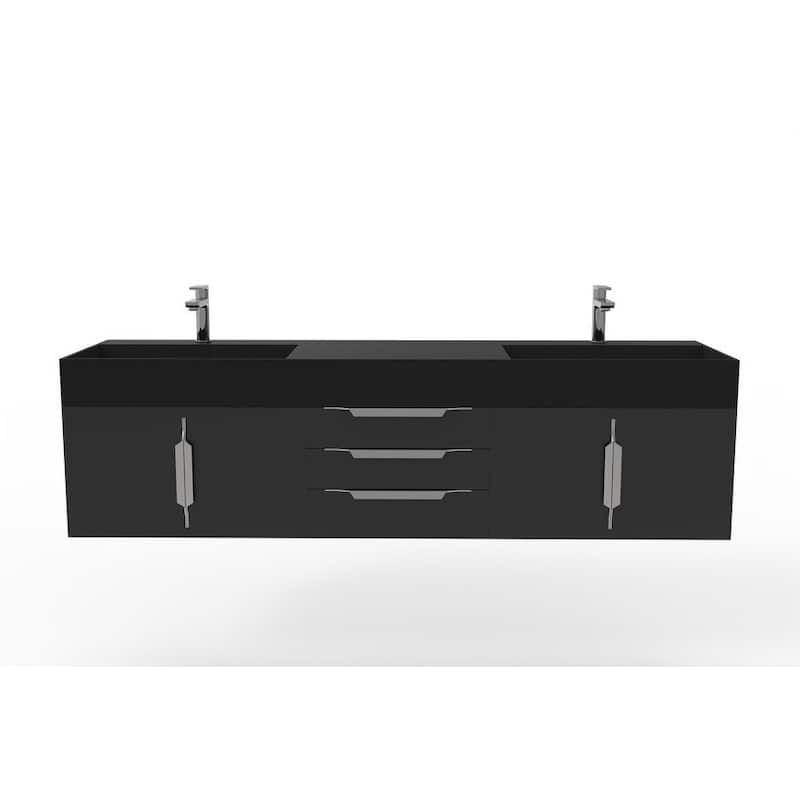 Amazon 72" Wall Mounted Bathroom Vanity Set w/ Black Top