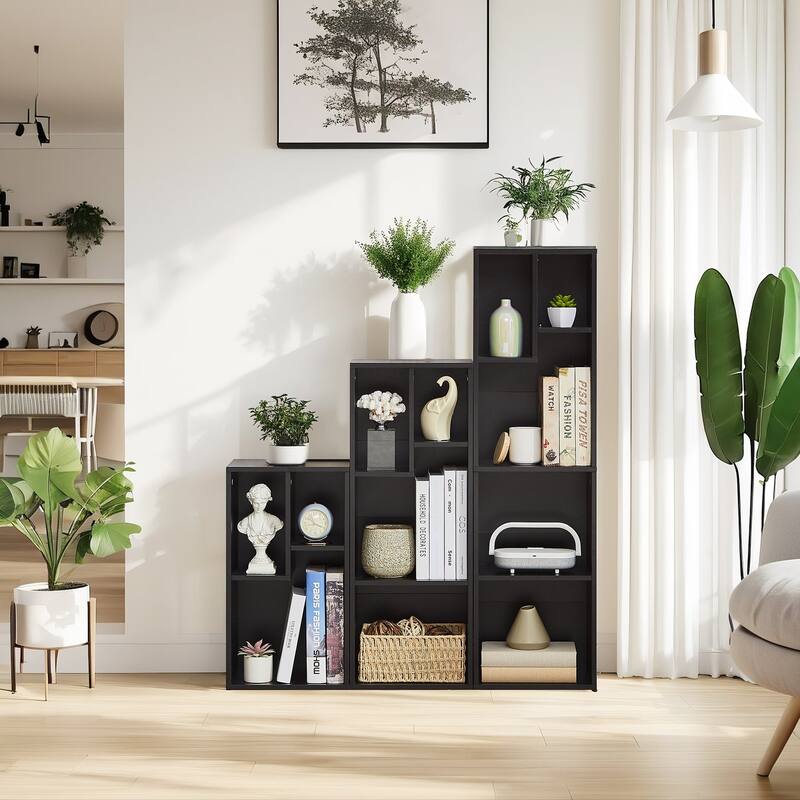 VECELO Wood Organizer Bookcase Fits Tallest Hardcovers Customized Storage Display Shelf Free Standing for Living Room Bedroom