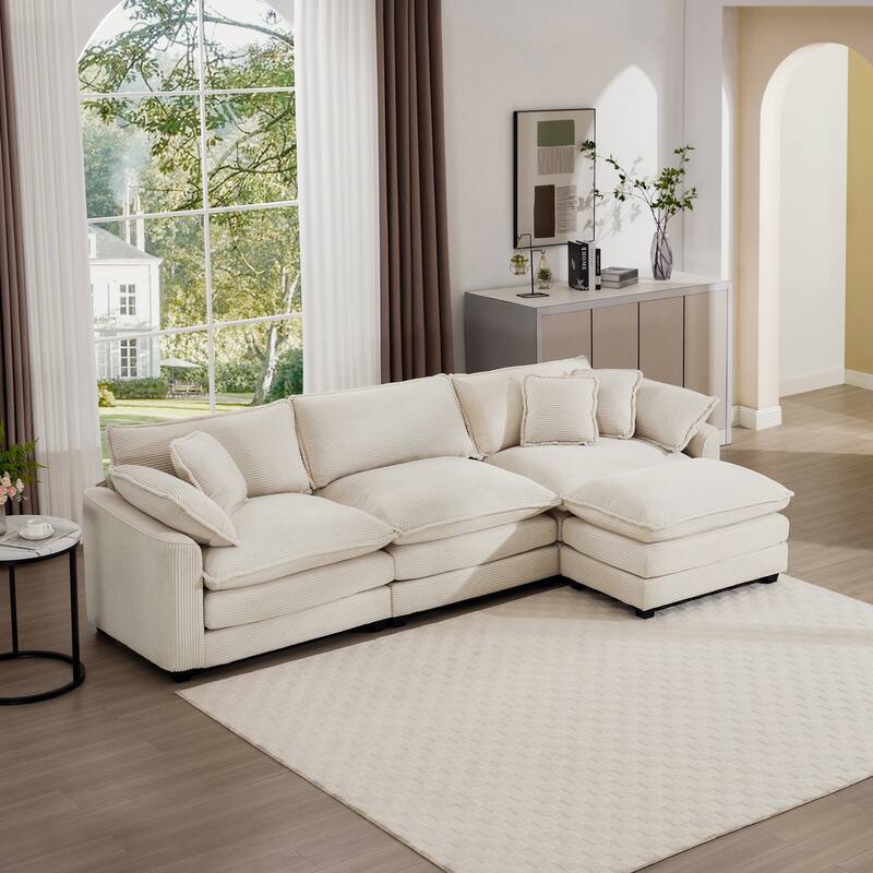 L-shaped Chaise Sectional Sofa with Ottoman and Double Cushions