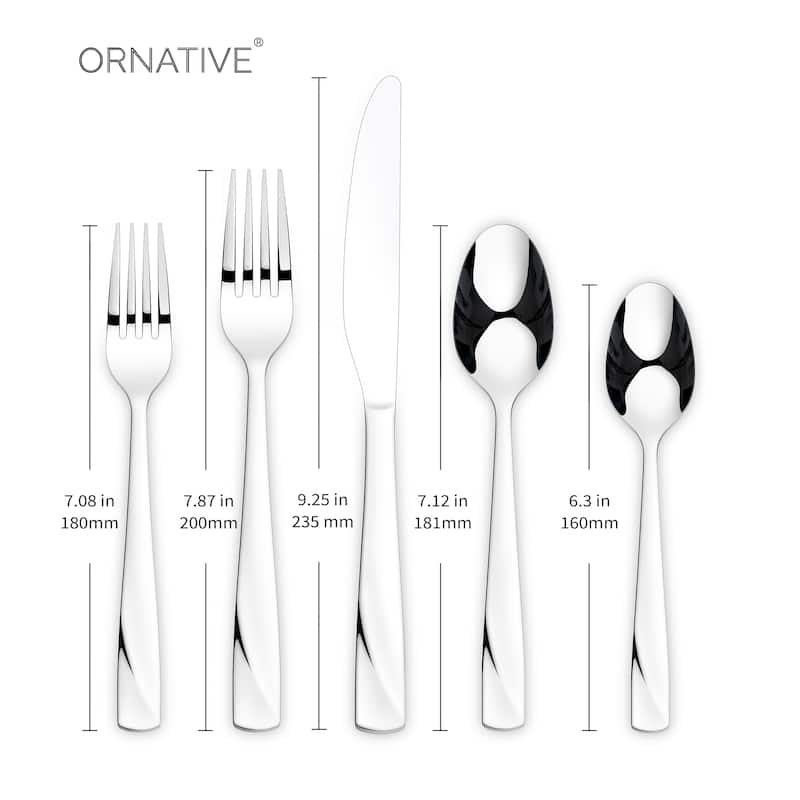 Ornative RHODA 18/0 Stainless Steel Mirror 42 Pieces Flatware Set with Buffet - 10.71" H x 14.37" W x 1.77" D
