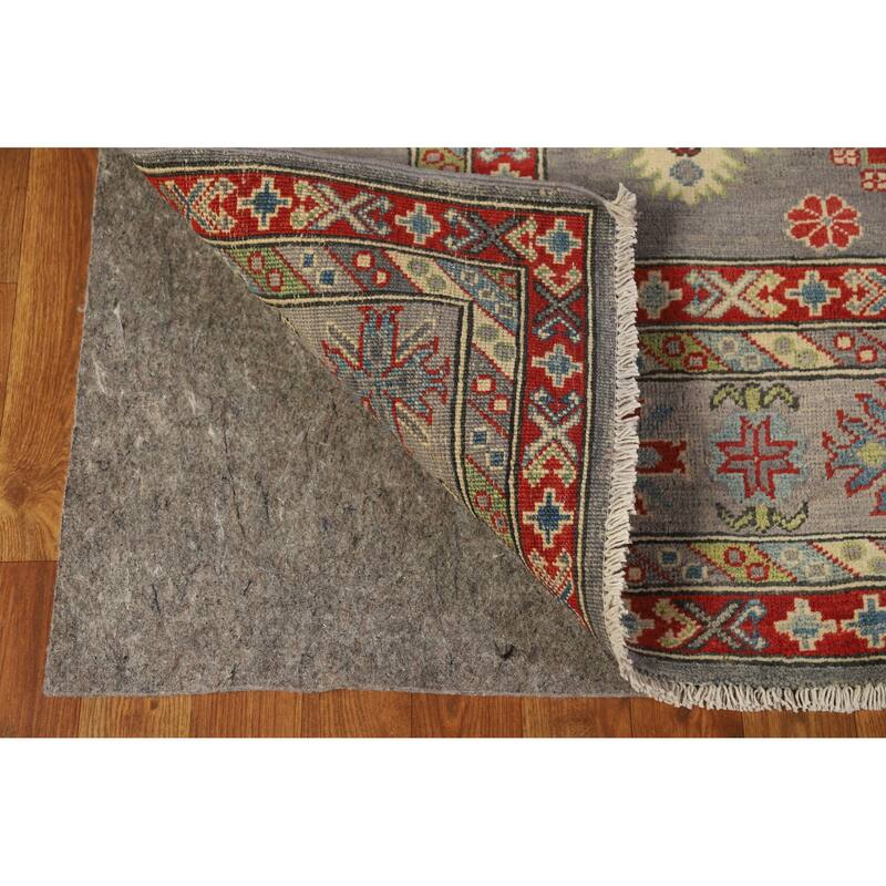 Hand Knotted Oriental 100% Wool Carpet Traditional Geometric Greys & Charcoal Kazak Area Rug - 9' 10'' X 8' 2''
