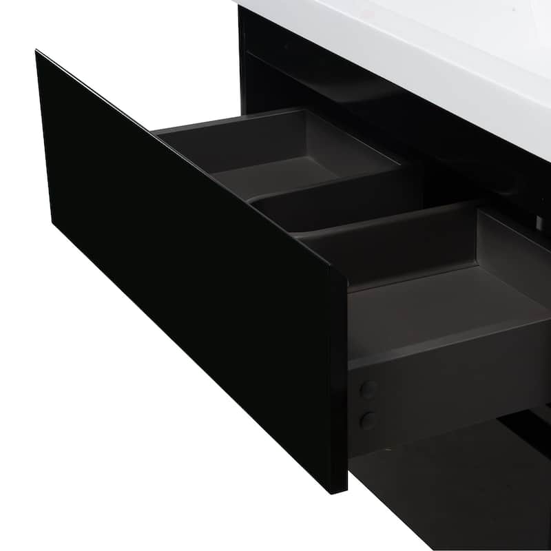 MDF Wall-Mounted Bathroom Vanity Set in Black with Integrated Culture Marble Sink