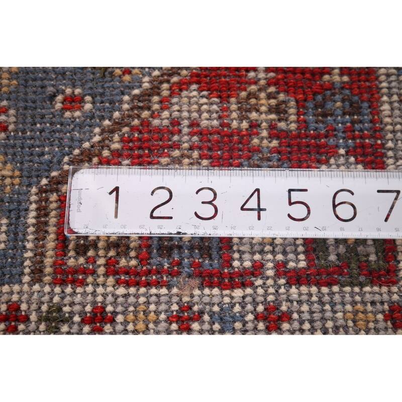 Blue Geometric Khotan Oriental Runner Rug Hand-Knotted Wool Carpet - 2'7"x 11'9"