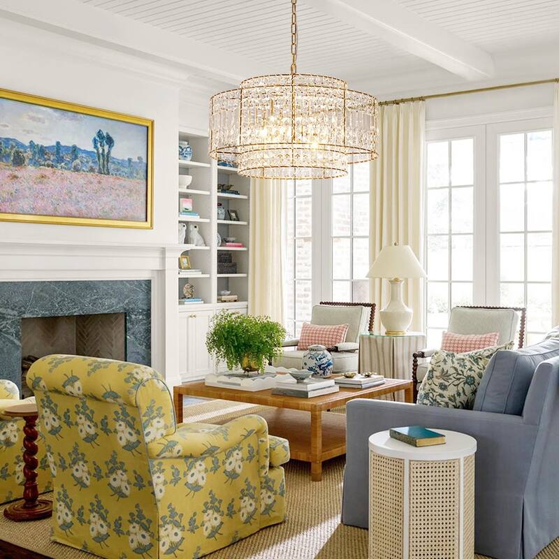 Glam Vintage Luxe Round Tiered Drum Crystal Accented Chandelier - 23.6 in