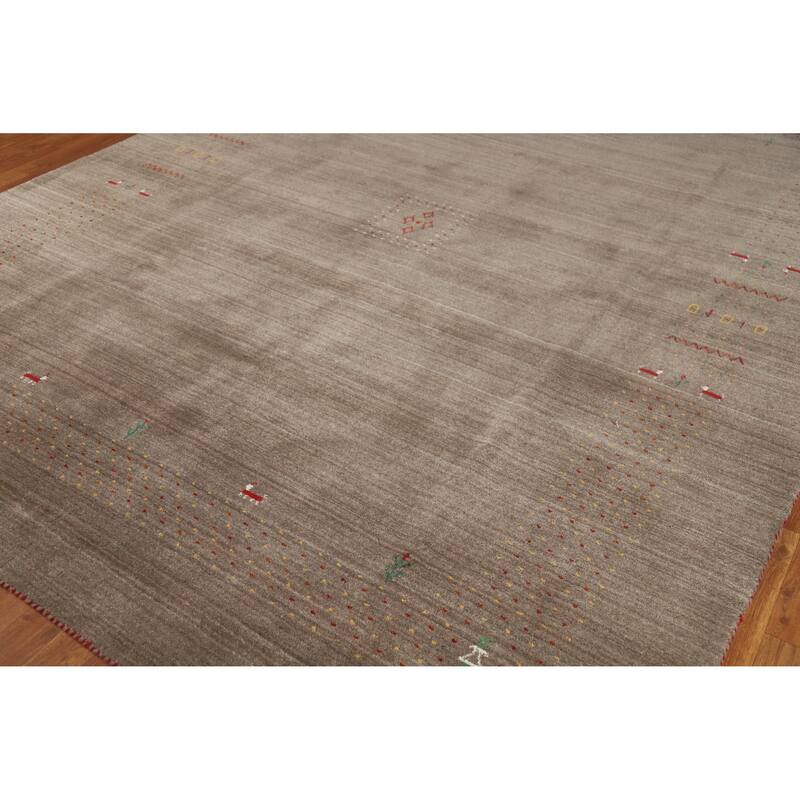 Hand Knotted Oriental 100% Wool Carpet Tribal Tribal Brown Gabbeh Area Rug - 9' 9'' X 7' 11''