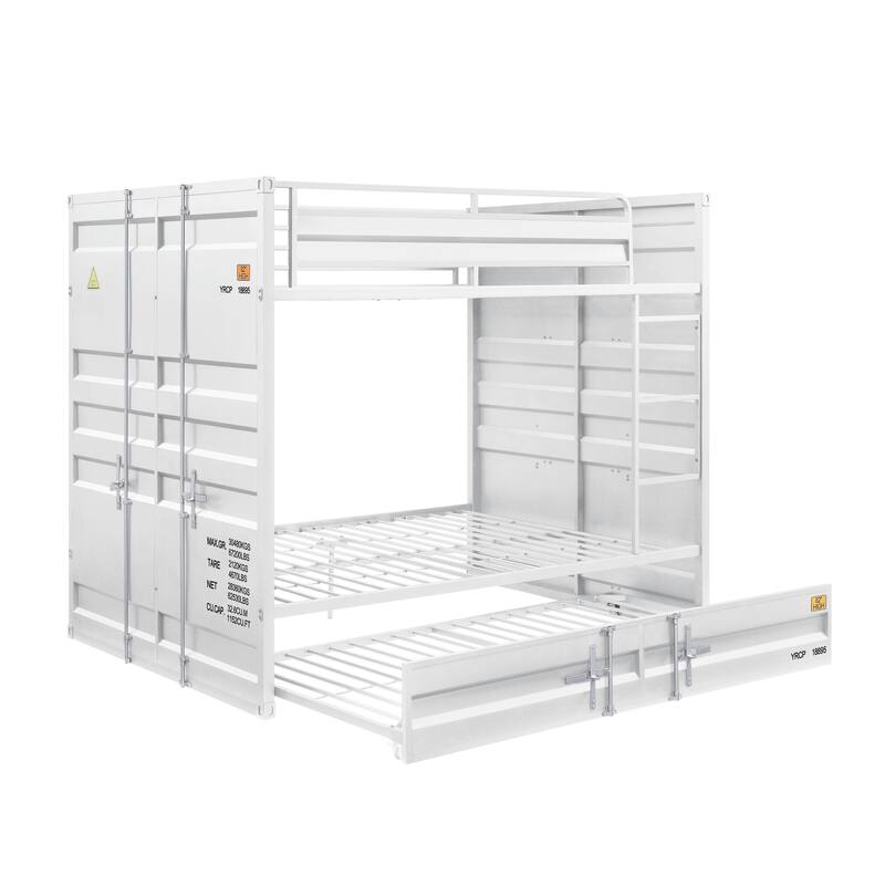 Industrial Style Full Size Bunk Bed with Recessed Panel Design, White