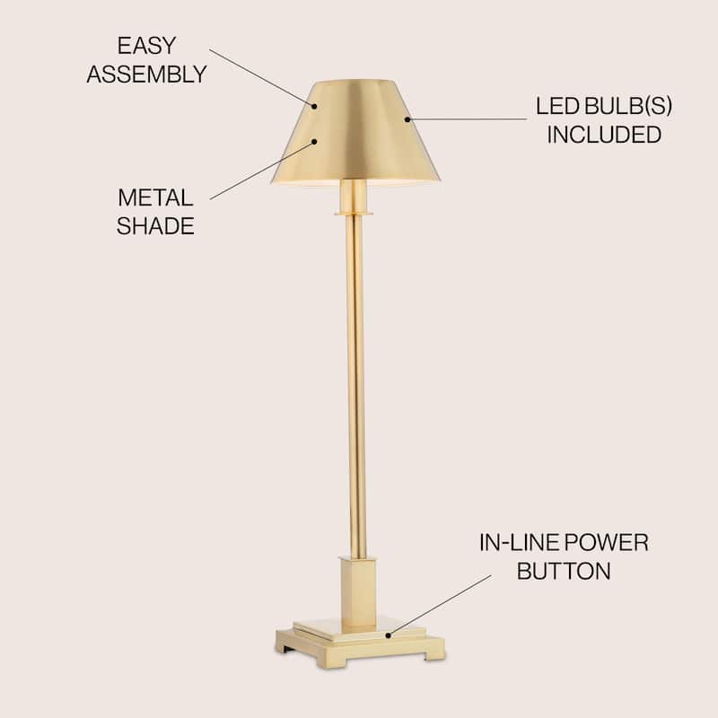 Lafayette 26" Metal Shade LED Table Lamp, Brushed Brass by JONATHAN Y