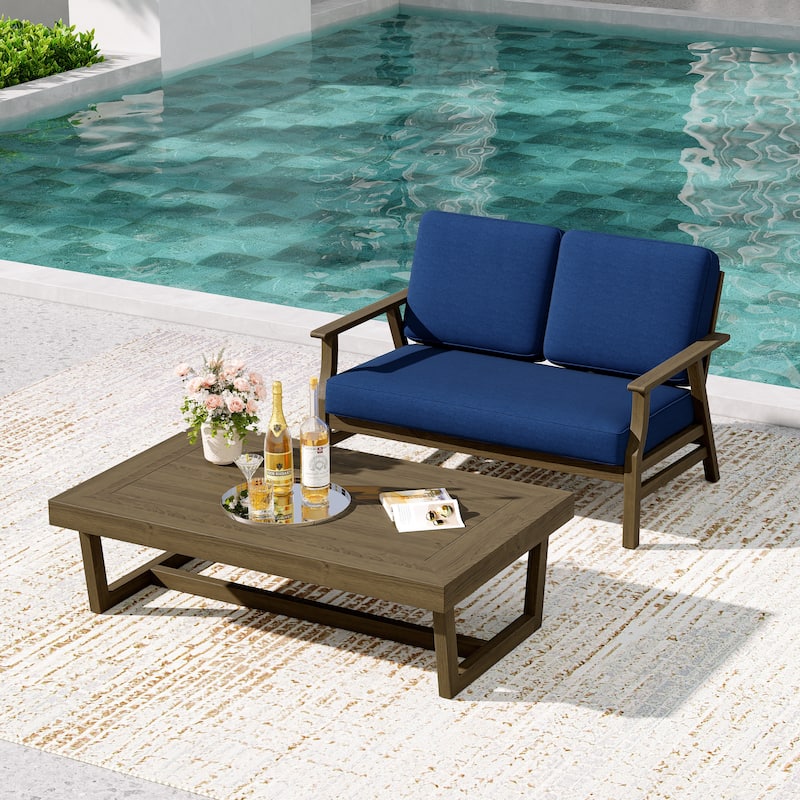 2-Piece Teak Outdoor Loveseat Set with Table.
