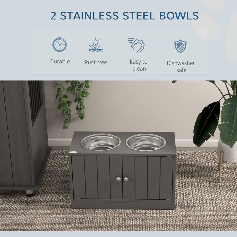 Large Elevated Dog Bowls with Storage Cabinet 44L Capacity, Raised Dog Bowl Stand Pet Food Bowl Dog Feeding Station, Gray