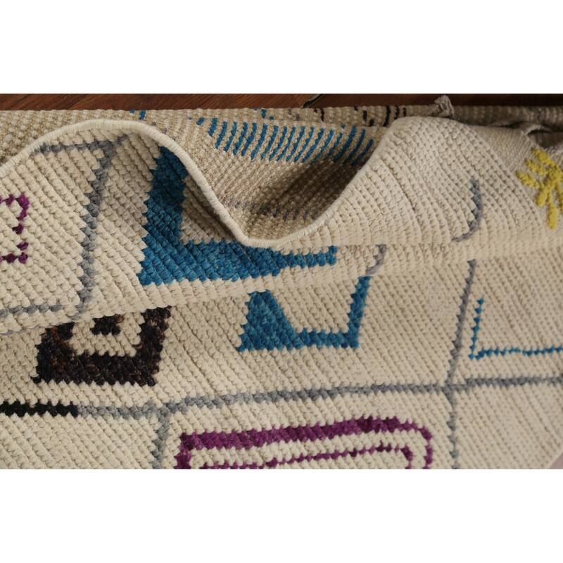 Striped Ivory Moroccan Oriental Area Rug Handmade Wool Carpet - 3'10"x 6'11"