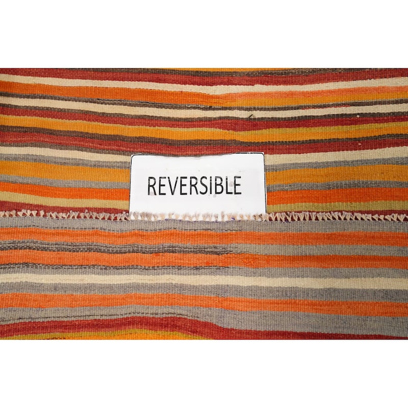 Hand Woven Oriental 100% Wool Carpet Southwestern Geometric Oranges & Rust Kilim Runner Rug - 9' 5'' X 4' 5''