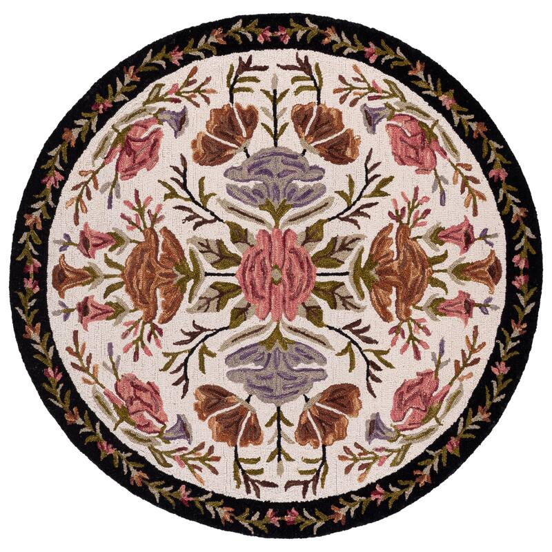 SAFAVIEH Handmade Jardin Schahin Wool Rug - 6' Round - Ivory/Black