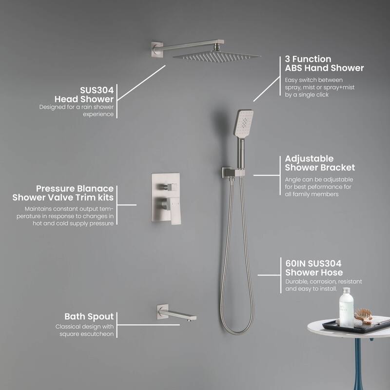 Cube Pressure Balanced 3-Function Shower System with Rough-In Valve