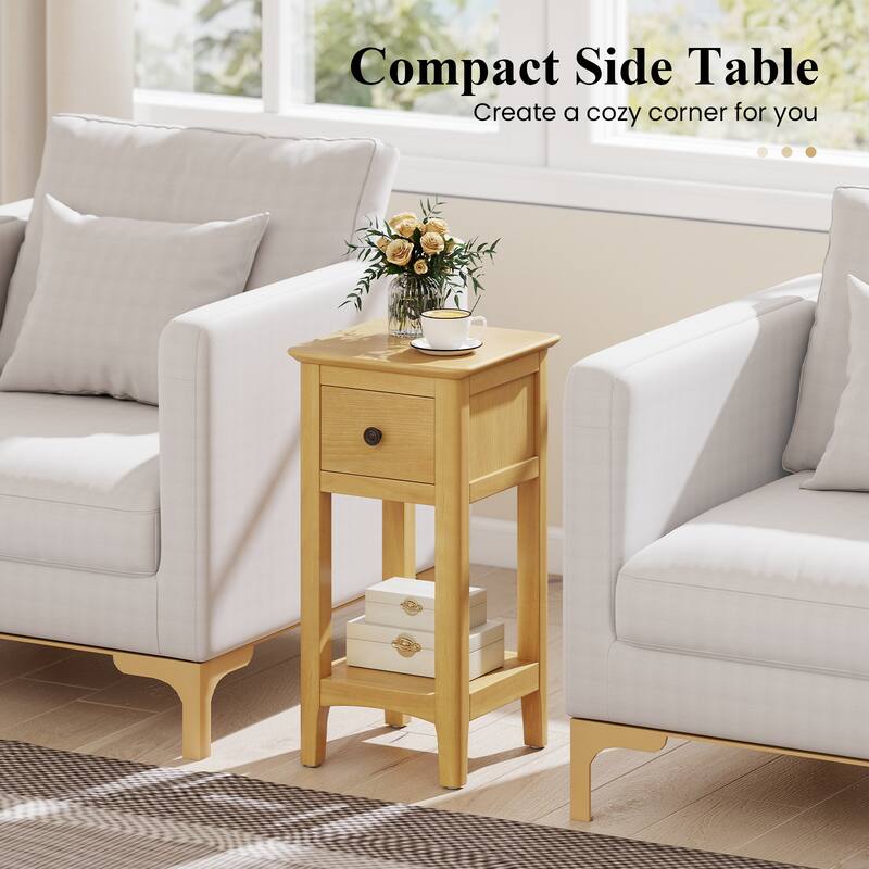Gymax Nightstand 3-Tier Bedside Table w/ Open Storage Shelf & Narrow
