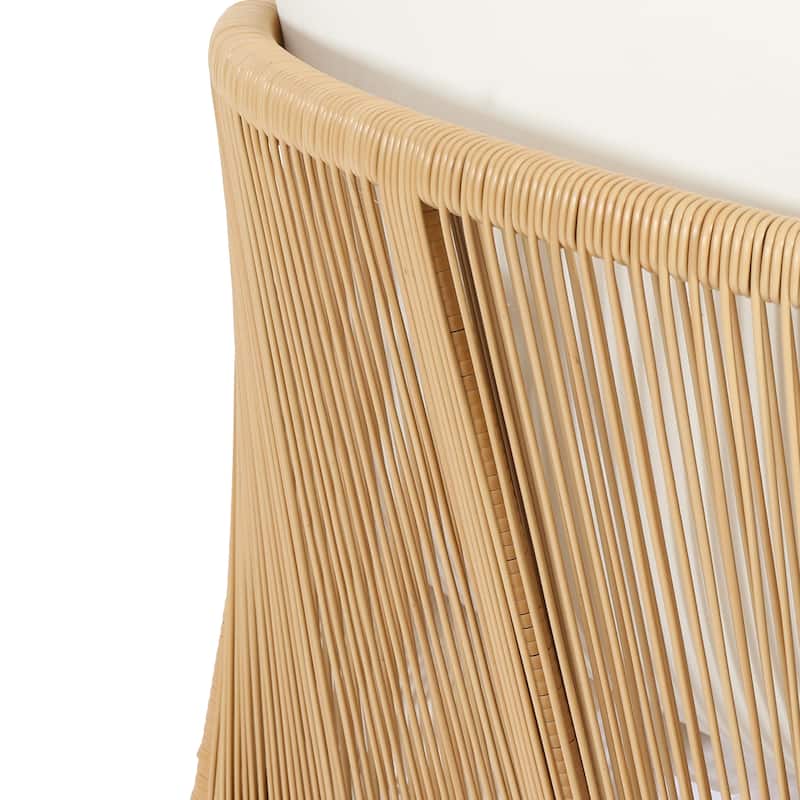 Roomfitters Club Chair, Acacia Wood Frame with Durable Brown Finish, Soft Beige Cushions for Outdoor Comfort