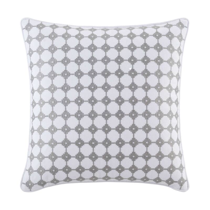 Southern Tide Laurel Embroidery Square White/Gray Decorative Pillow - Decorative Pillow - White/Grey