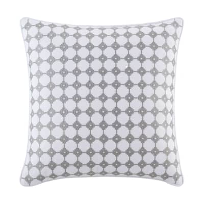 Southern Tide Laurel Embroidery Square White/Gray Decorative Pillow
