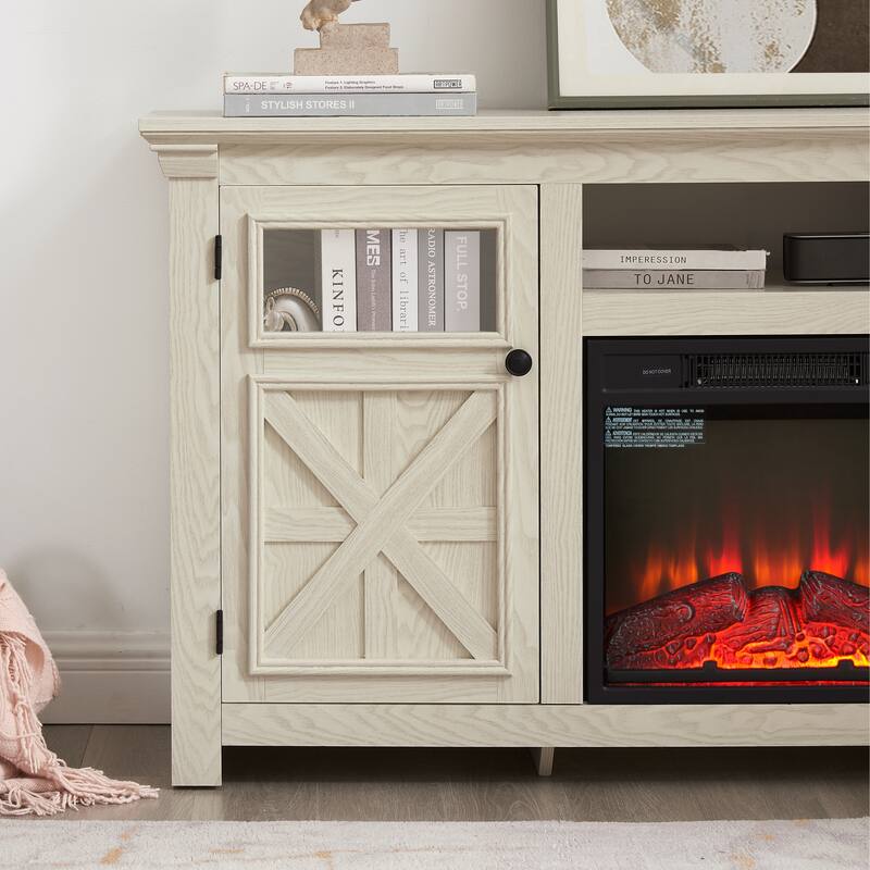 Fireplace TV Stand Media Console 2 Doors Cabinet with 18" Fireplace