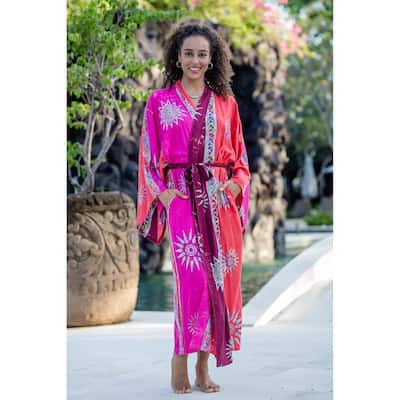 Novica Handmade Bright Firework Hand-Stamped Batik Rayon Robe