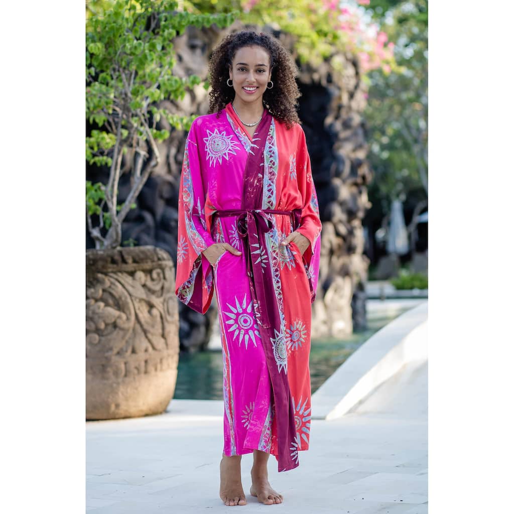 Novica Handmade Bright Firework Hand-Stamped Batik Rayon Robe