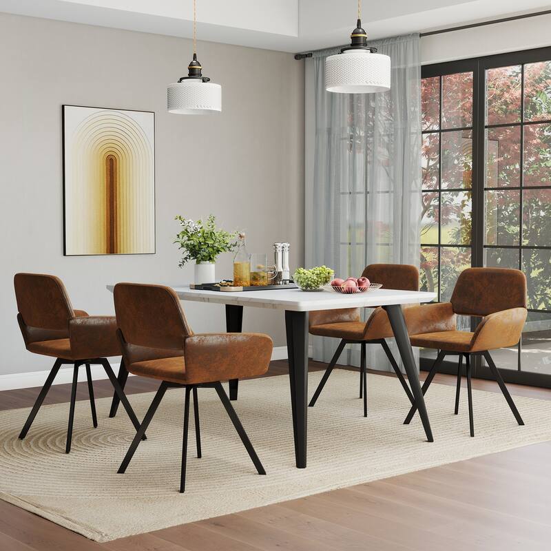 Homy Casa 5-Piece Dining Set with Rectangular Table and Upholstered Swivel Armchairs