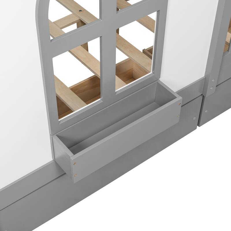 Kids Fence Platform Bed Full Size House Bed with Tent, Bookshelf, Light Strip, Charging Station, Shelves and Storage Drawers