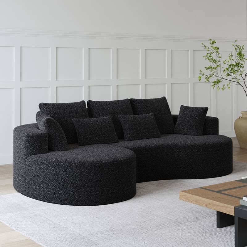 L-Shaped Curved Cloud Sectional Couch, Oversized Chenille Upholstered 4-Seater Sofa, Full Compressed Corner Sofa with 7 Pillows