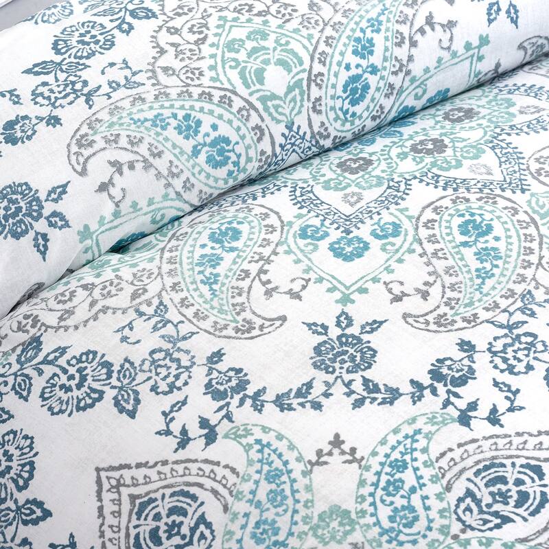 Ruhani Reversible Percale Cotton Comforter Set Blue/Aqua Blue - Heirlooms of India
