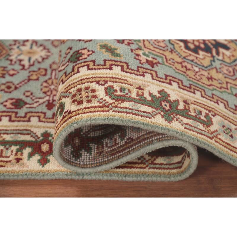 Geometric Heriz Serapi Runner Rug Handmade Blue Wool Carpet - 2'6"x 9'9"