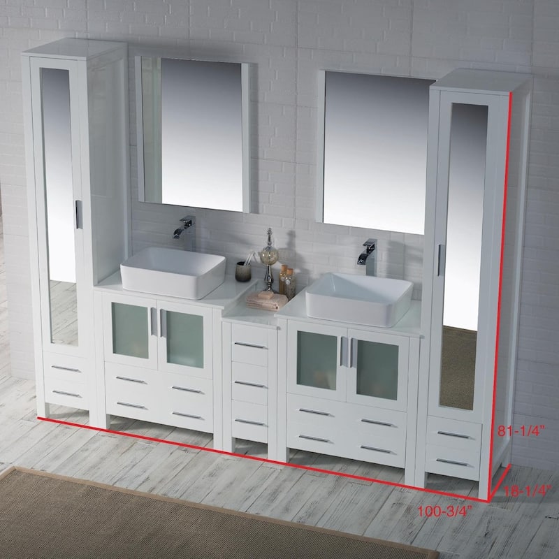 Blossom Sydney 102" Double Sink Vanity Set with Linen Closet & Mirrors