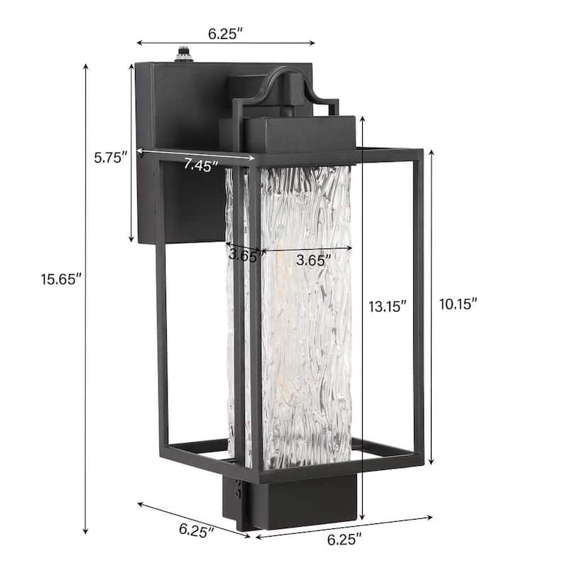 Matte Black 1-Light Glass Outdoor Wall Sconce Light Dusk to Dawn