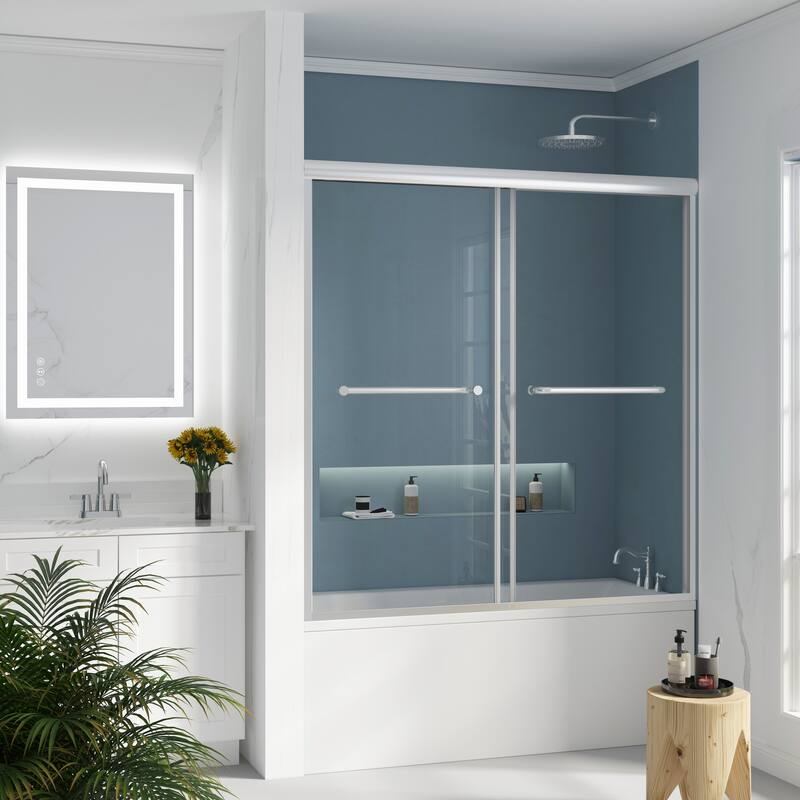 60 in. W x 62 in. H Framed Sliding Bath Tub Door with 5/16 in. Tempered Clear Glass