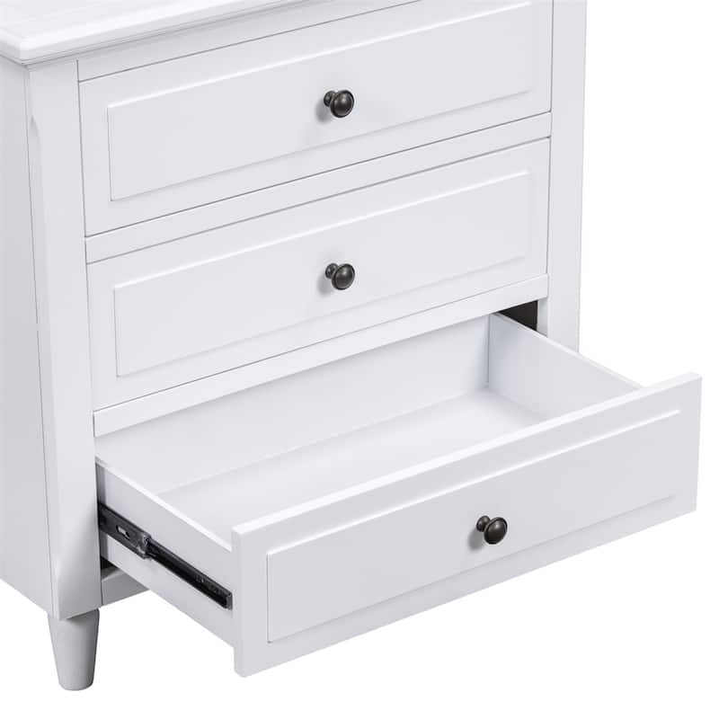 Wood Nightstand with Metal Sliding Rail and 3 Drawer