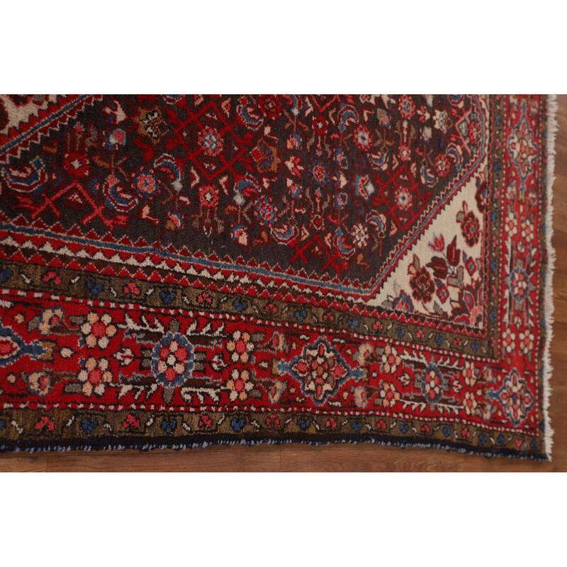 Hamedan Persian Vintage Rug Hand-Knotted Geometric Wool Carpet - 5'1"x 10'3"