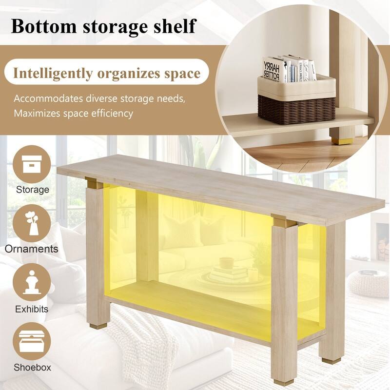 Modern 63" Console Table with Solid Wood Legs and Built-in Shelf for Stylish Entryway Organization