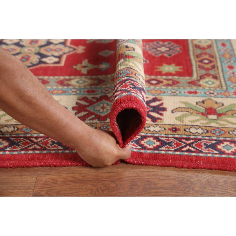 Hand Knotted Oriental 100% Wool Carpet Traditional Geometric Red Kazak Area Rug - 9' 11'' X 6' 6''